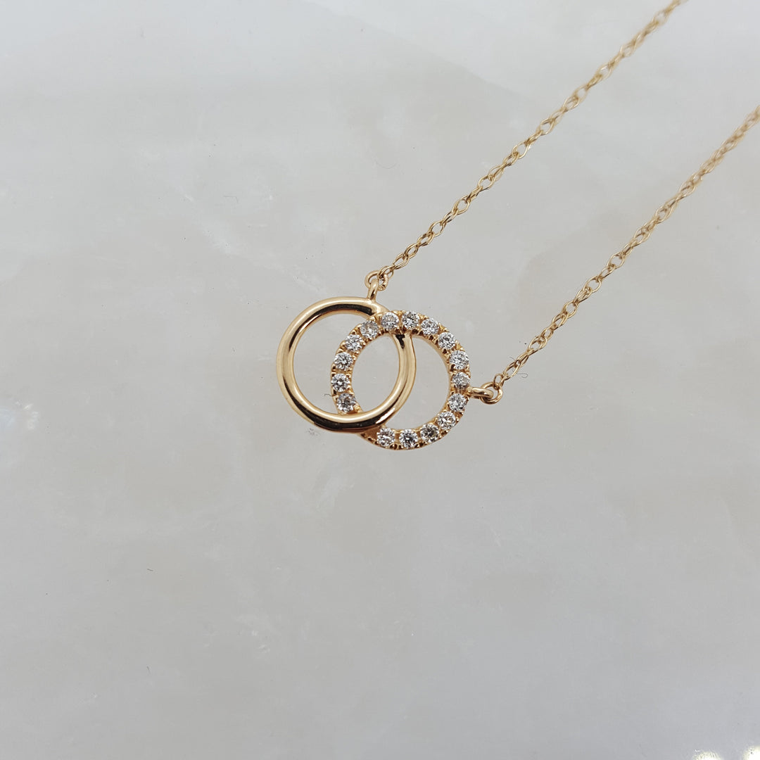 Gems One Diamond Double Eternity Circle Pendant Necklace In 14k Yellow Gold (0.08 Ctw)