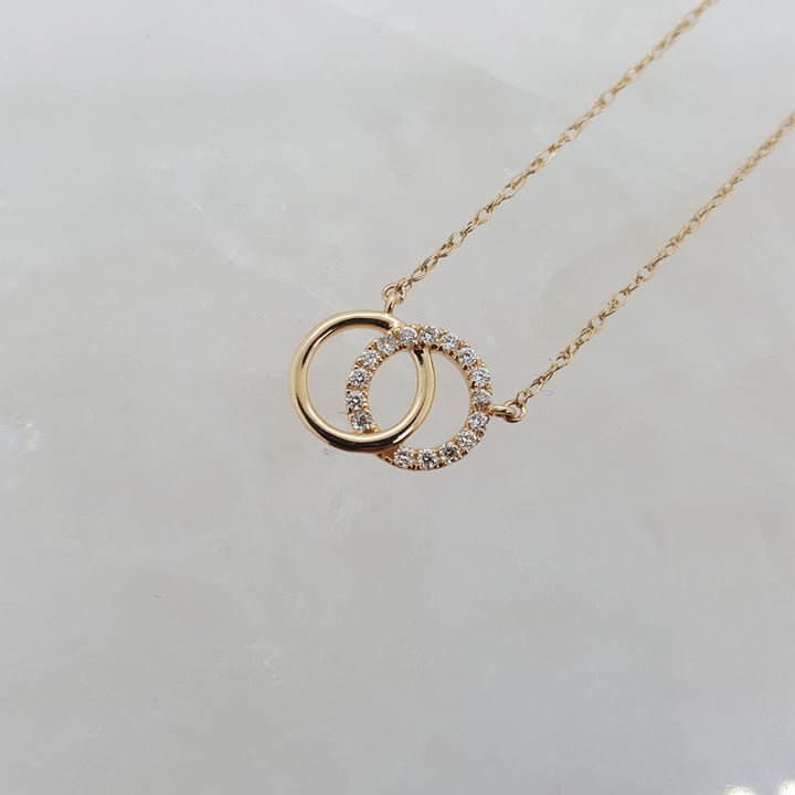 Gems One Diamond Double Eternity Circle Pendant Necklace In 14k Yellow Gold (0.08 Ctw)
