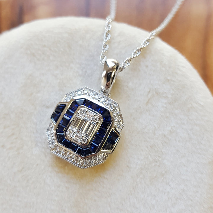 Allison Kaufman 14k White Gold Emerald Shaped Sapphire Pendant