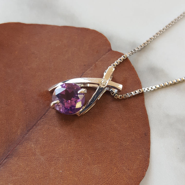 Criss Cross Silver Amethyst Pendant