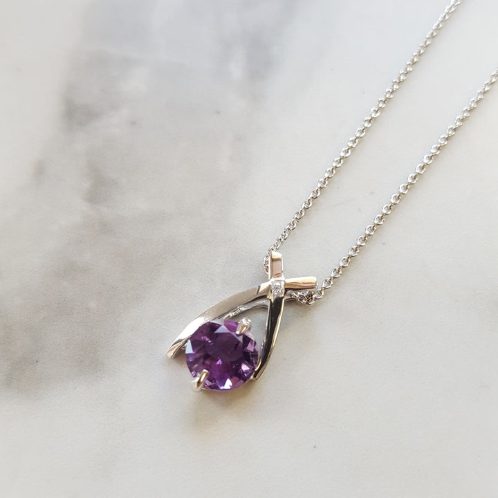 Criss Cross Silver Amethyst Pendant