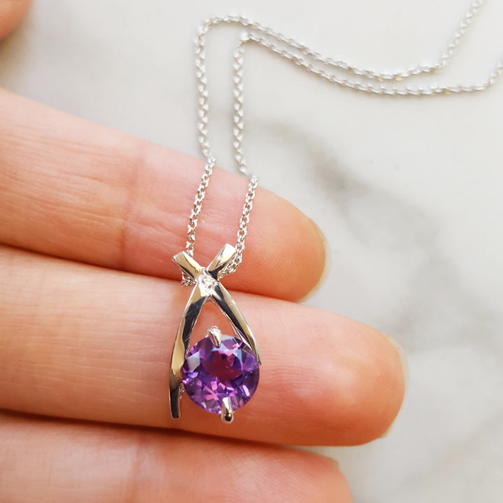 Criss Cross Silver Amethyst Pendant