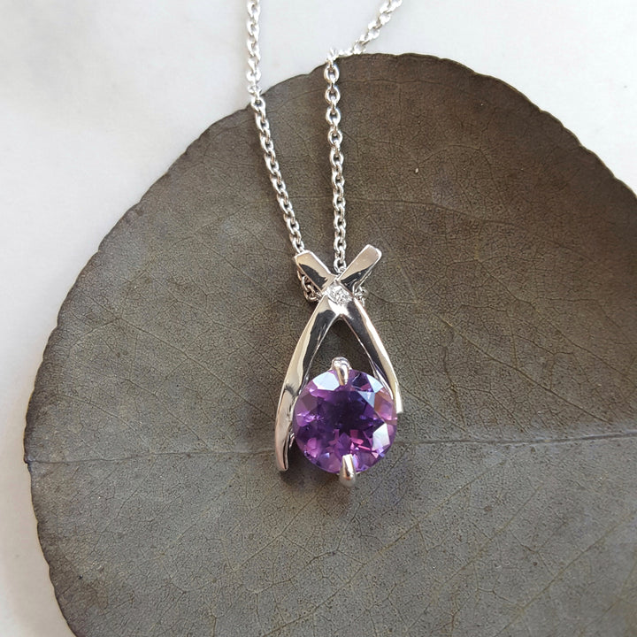 Criss Cross Silver Amethyst Pendant