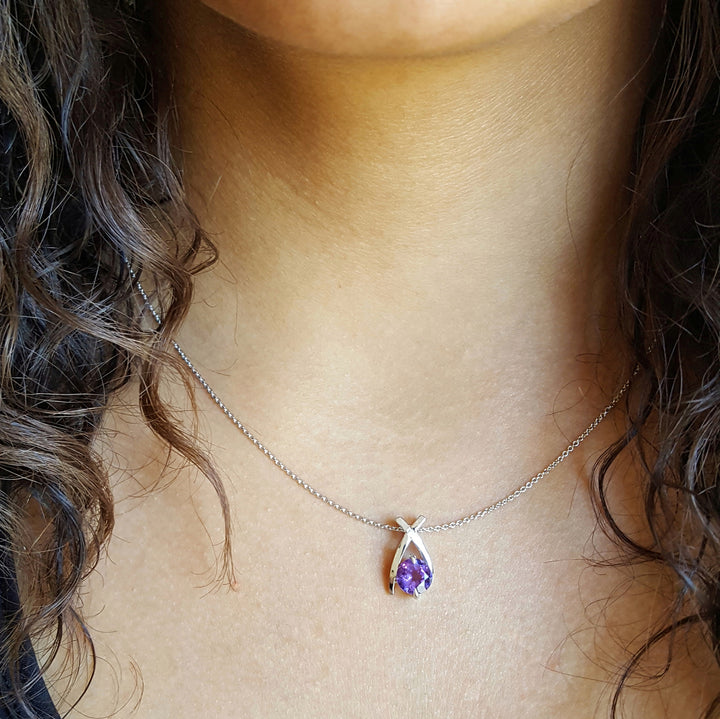 Criss Cross Silver Amethyst Pendant