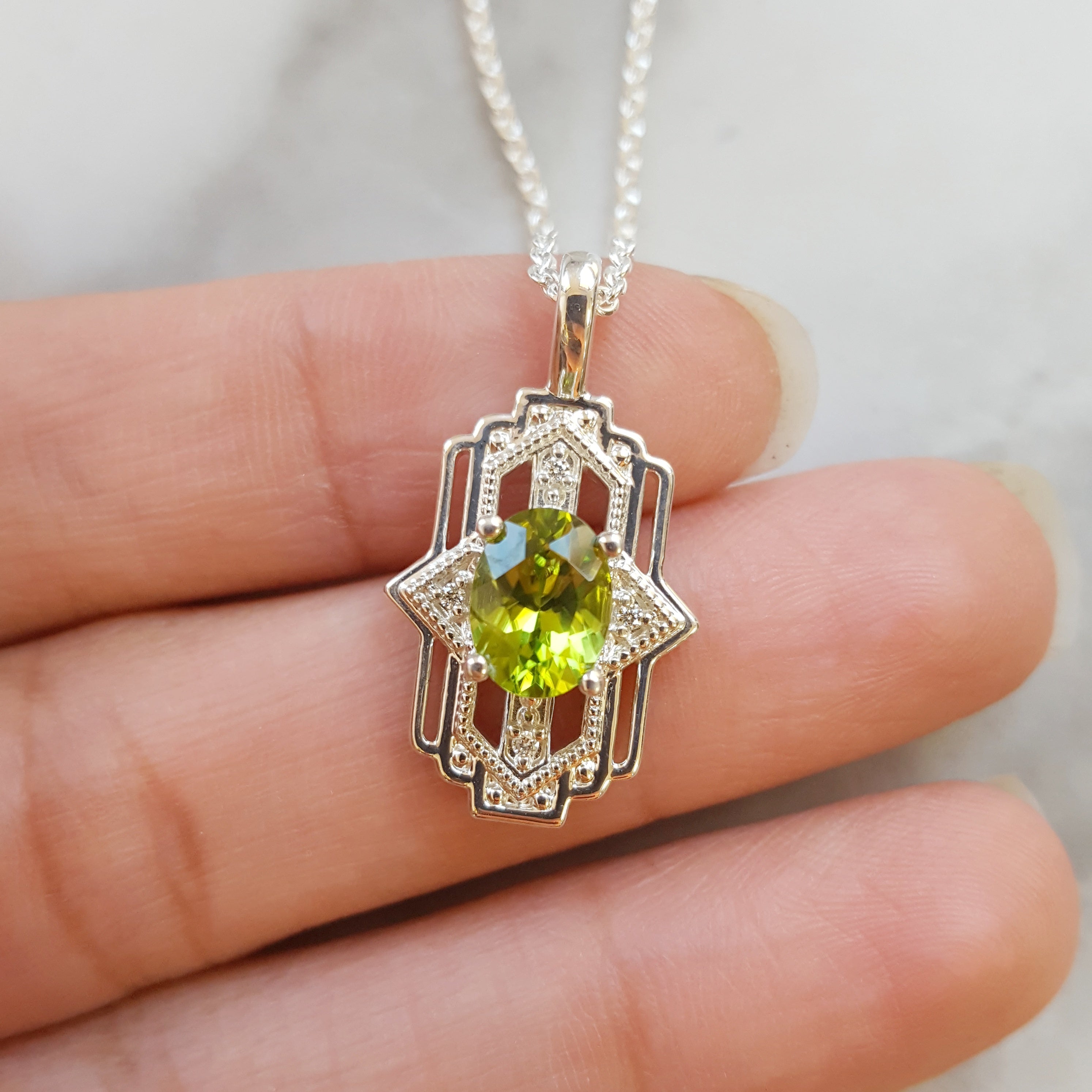 Vintage Art Inspired Arizona Peridot Pendant – Sami Fine Jewelry