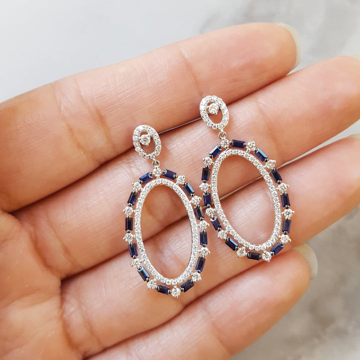 Patterned Sapphires Post-Back Earrings
