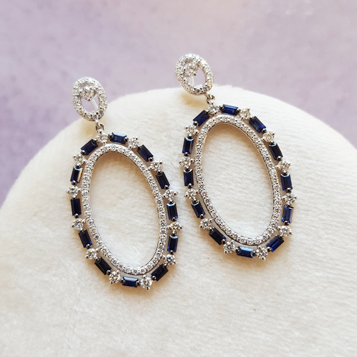 Patterned Sapphires Post-Back Earrings