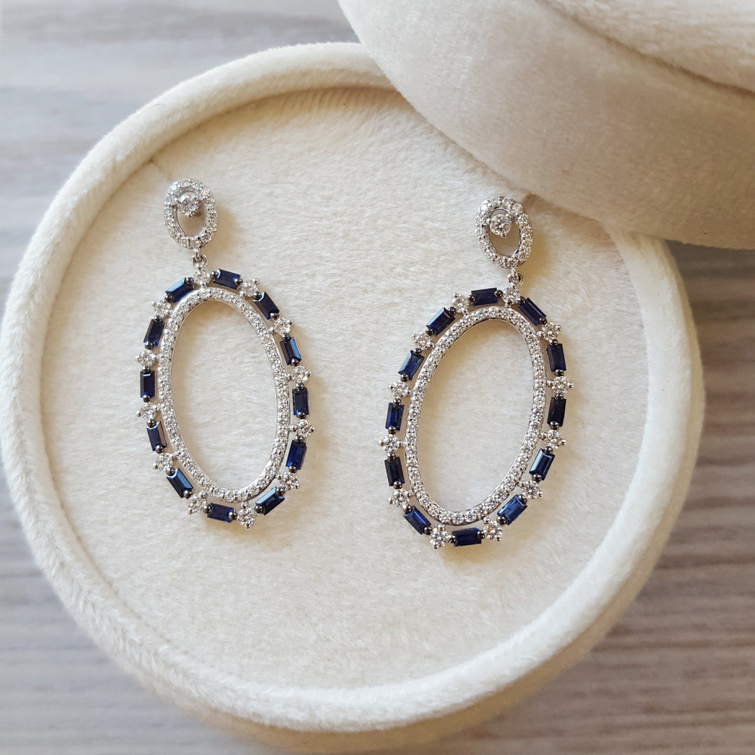 Patterned Sapphires Post-Back Earrings
