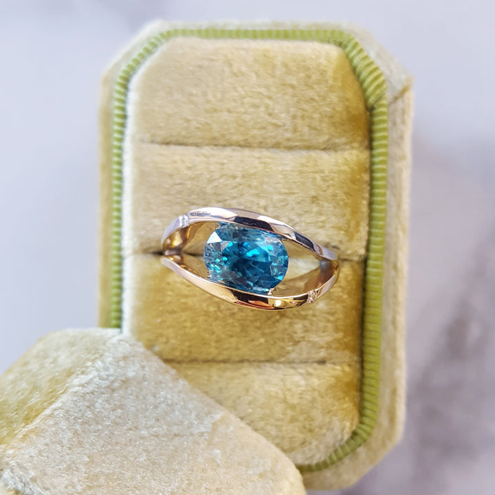 Waving Open Blue Zircon Ring