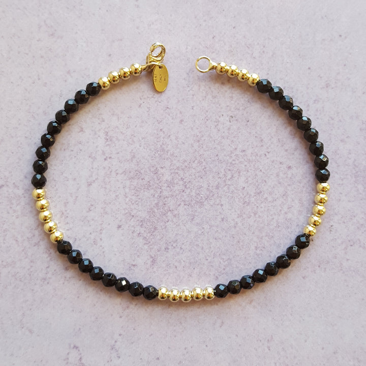 Beaded Onyx and Gold Bracelet