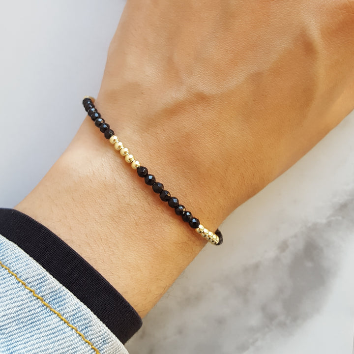 Beaded Onyx and Gold Bracelet
