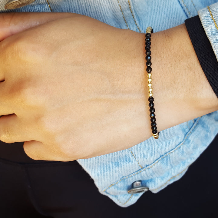 Beaded Onyx and Gold Bracelet