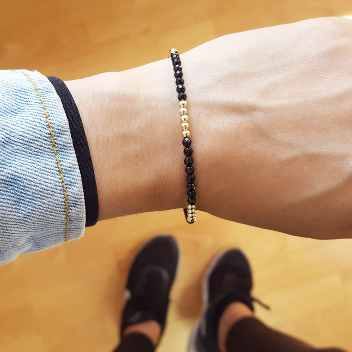 Beaded Onyx and Gold Bracelet