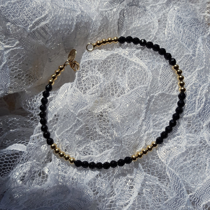 Beaded Onyx and Gold Bracelet