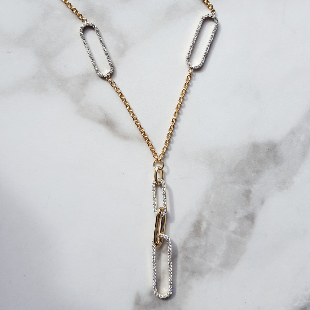Diamond Paperclip Station Statement Necklace