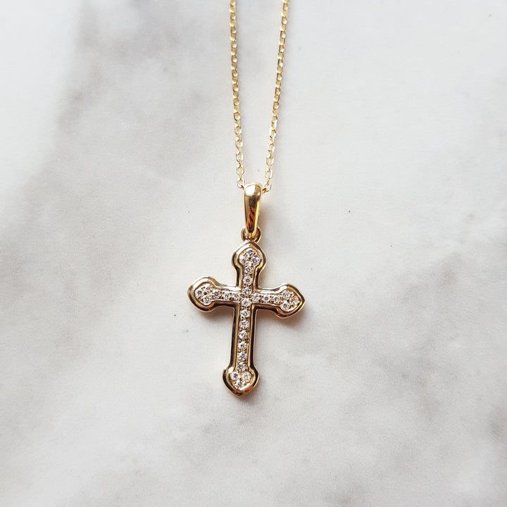 Petite Gothic Diamond Cross Pendant