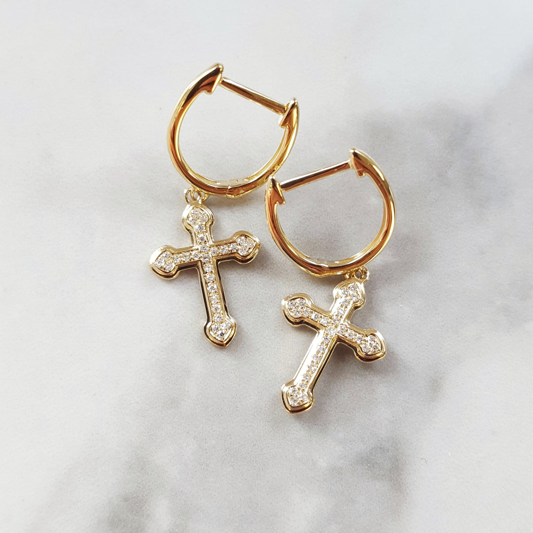 Gothic Diamond Cross Huggie Earrings