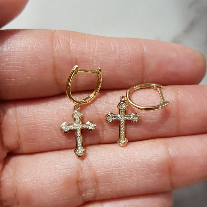 Gothic Diamond Cross Huggie Earrings