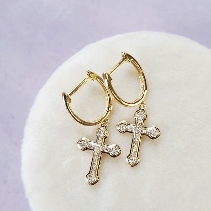 Gothic Diamond Cross Huggie Earrings