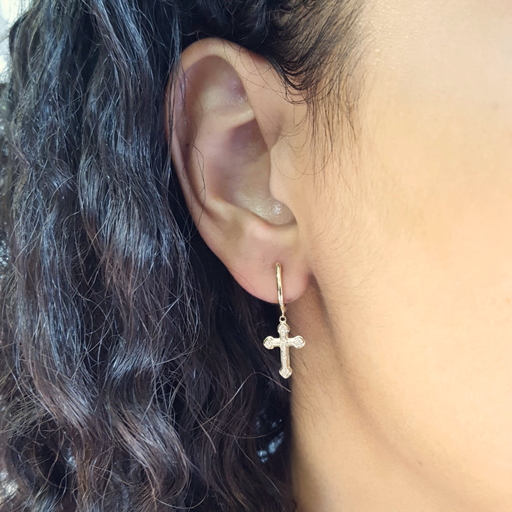 Gothic Diamond Cross Huggie Earrings