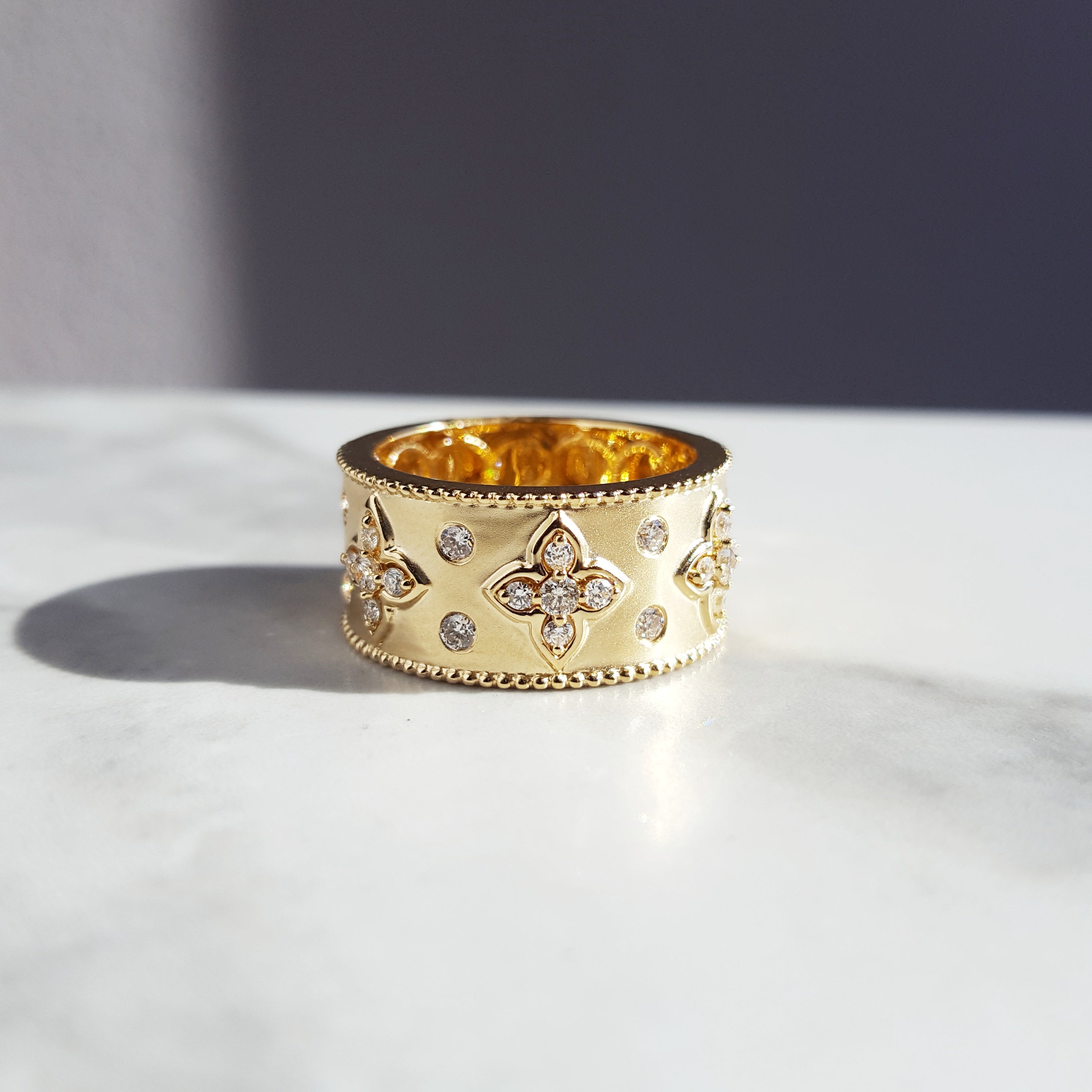 14ky Vintage Inspired Clover Diamond Wide Band Ring – Sami Fine