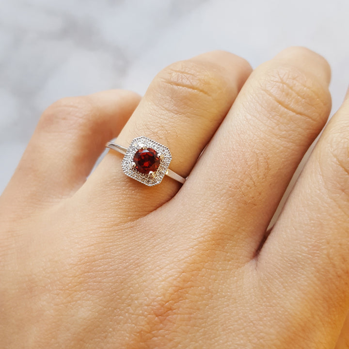 Diamond and Garnet Square Ring