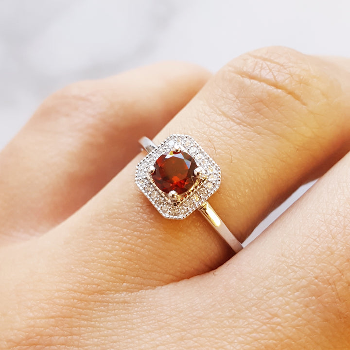 Diamond and Garnet Square Ring