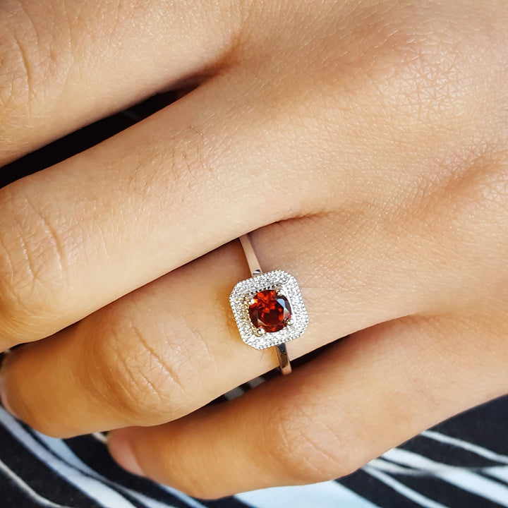 Diamond and Garnet Square Ring