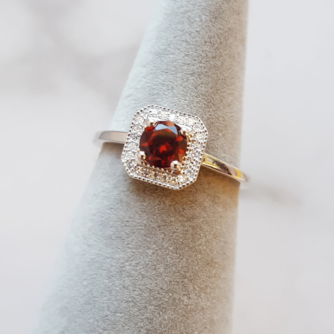 Diamond and Garnet Square Ring