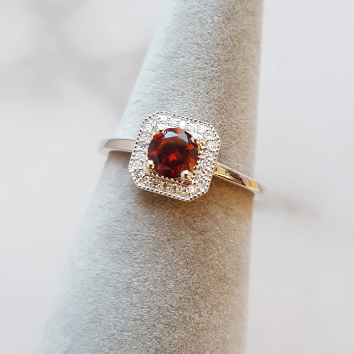 Diamond and Garnet Square Ring