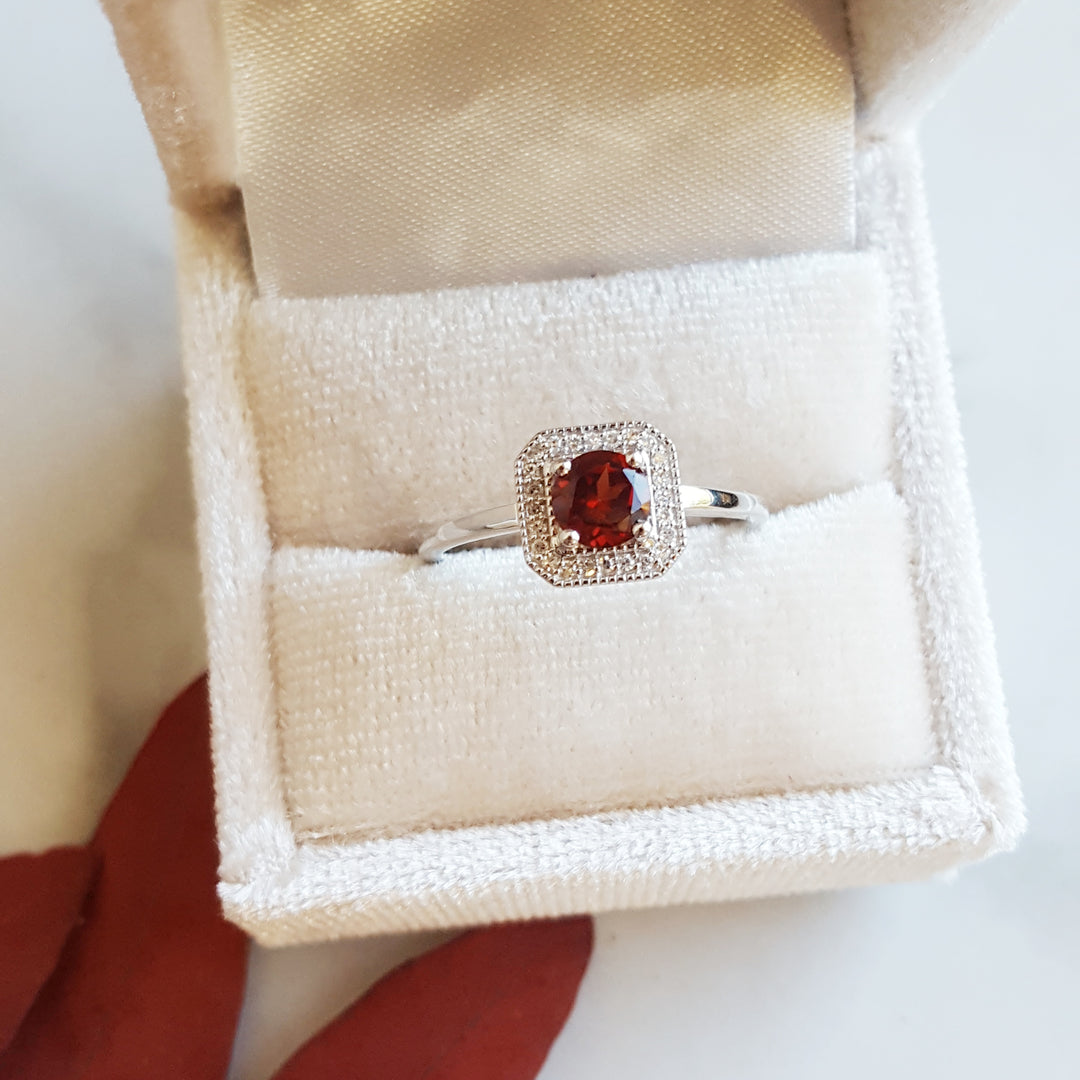 Diamond and Garnet Square Ring