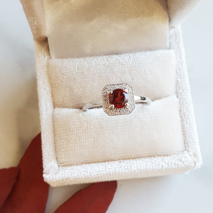 Diamond and Garnet Square Ring