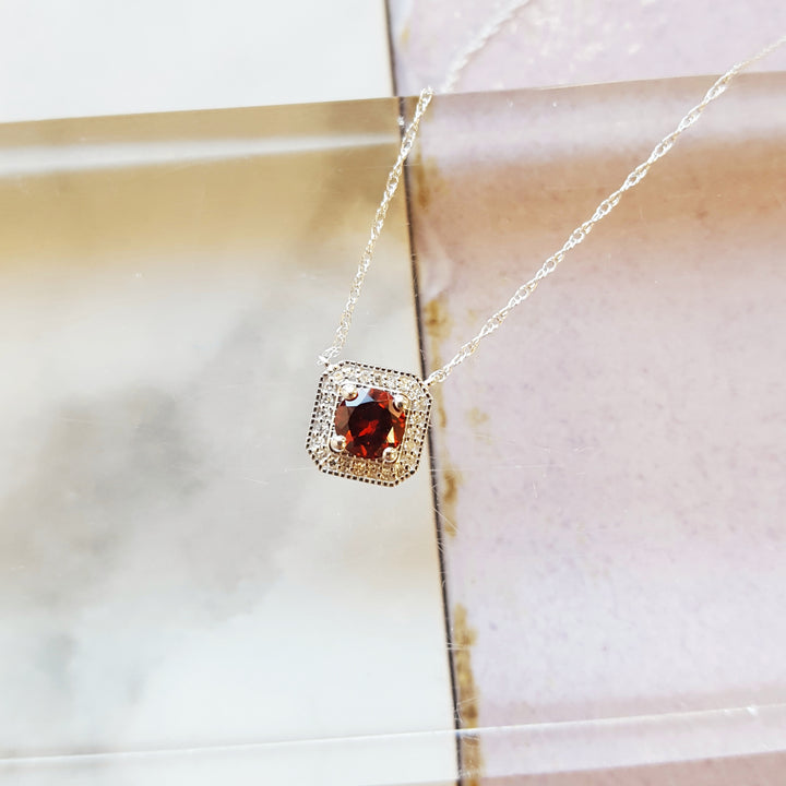 Vintage Square Diamond and Garnet Necklace
