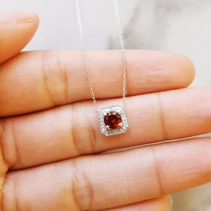 Vintage Square Diamond and Garnet Necklace