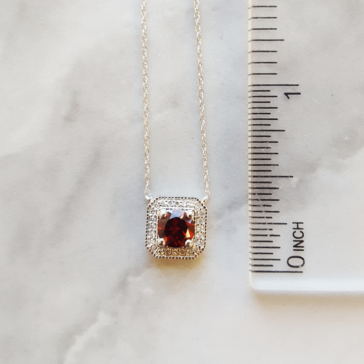 Vintage Square Diamond and Garnet Necklace