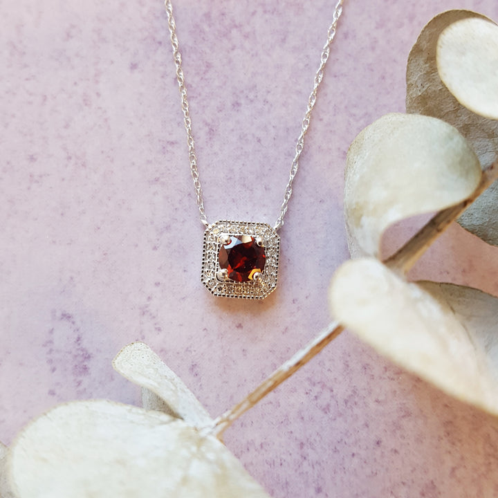 Vintage Square Diamond and Garnet Necklace