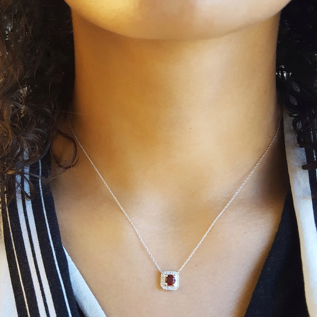Vintage Square Diamond and Garnet Necklace