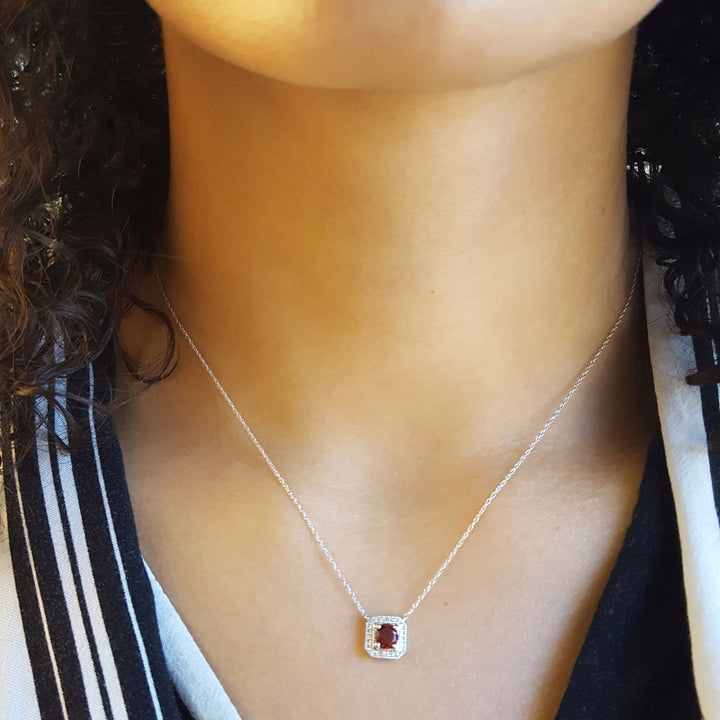 Vintage Square Diamond and Garnet Necklace