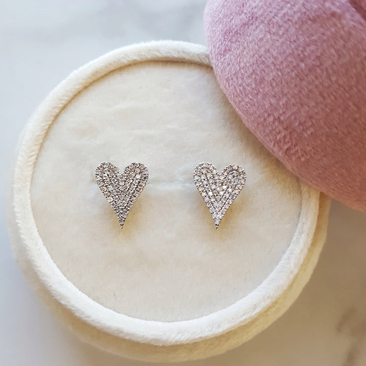 Diamond Pave Heart Studs