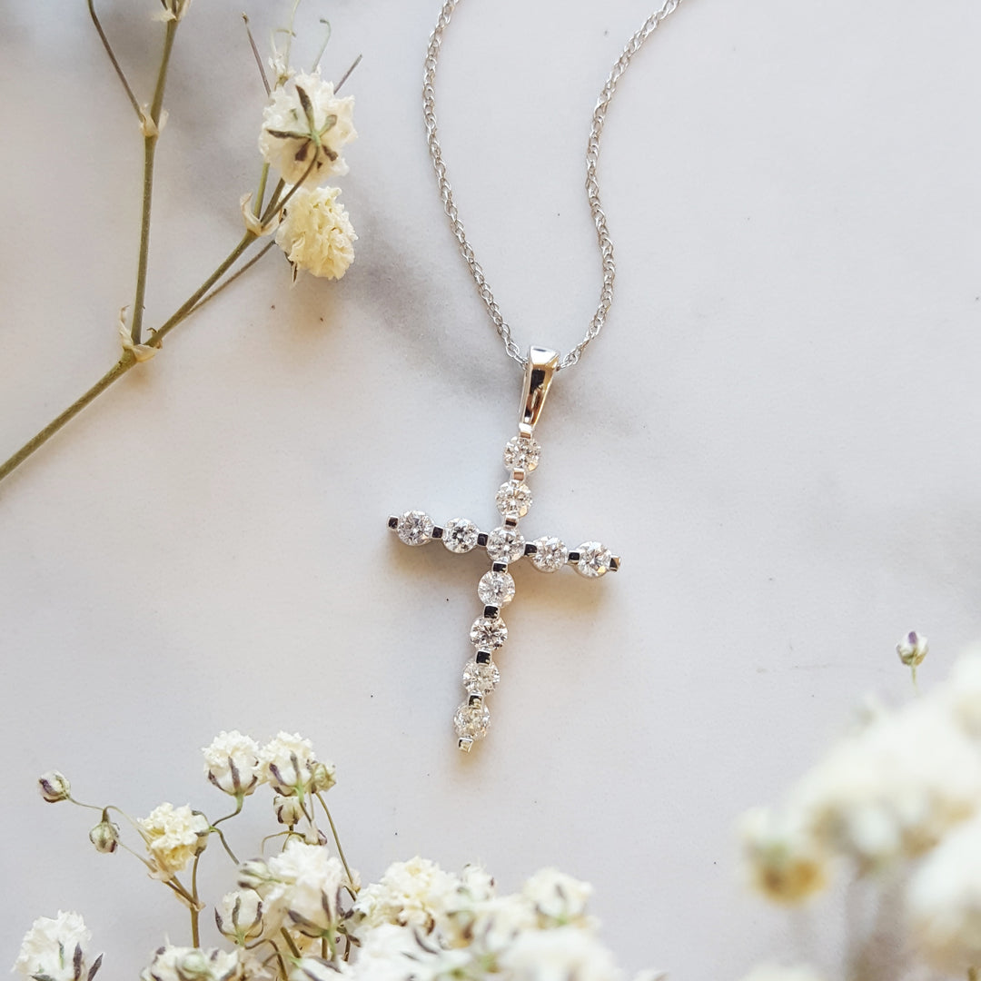 14k Gold Graceful  Diamond Cross Pendant