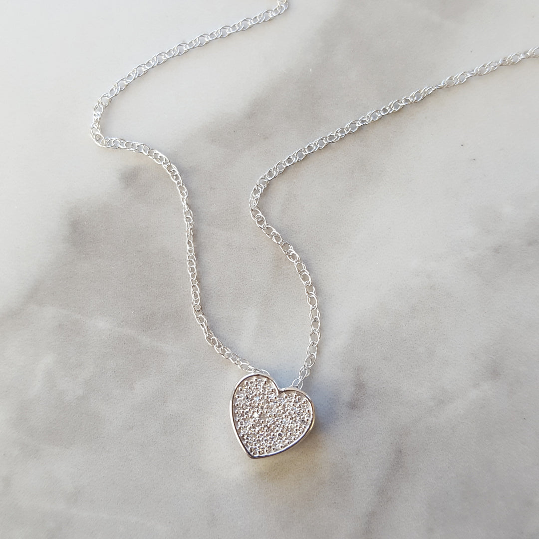 Silver Diamond Heart Necklace