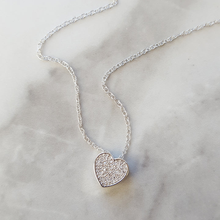 Silver Diamond Heart Necklace