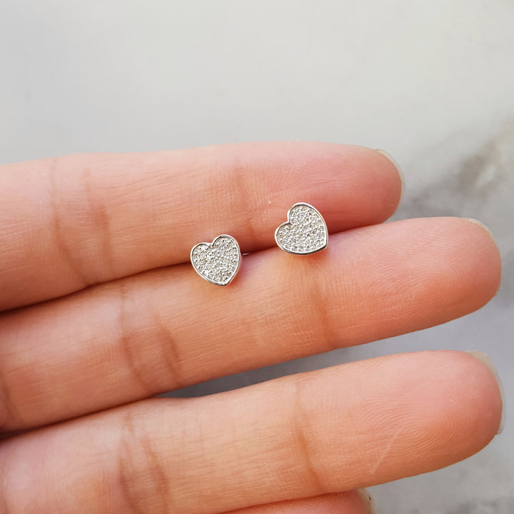 Silver Diamond Heart Studs