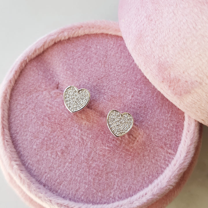 Silver Diamond Heart Studs