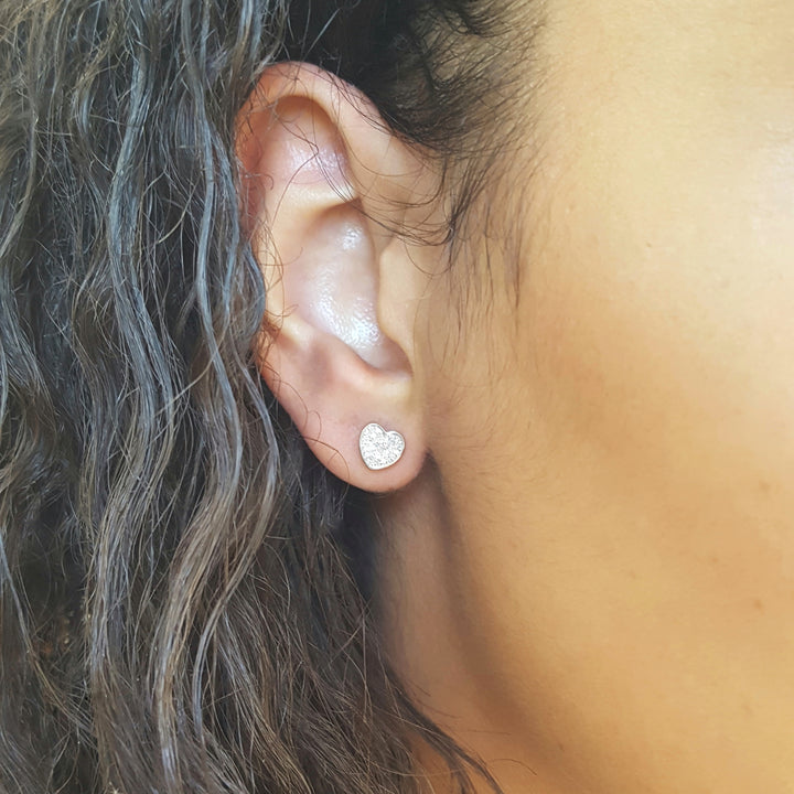 Silver Diamond Heart Studs