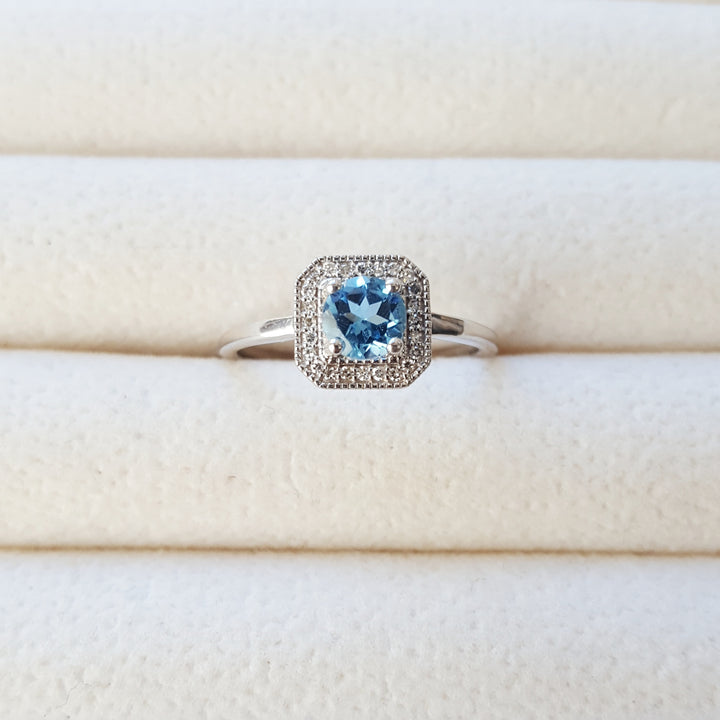 Double Halo Bleu Topaz Ring