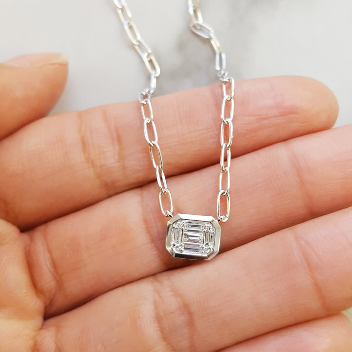 Paperclip Diamond Solitaire Pendant