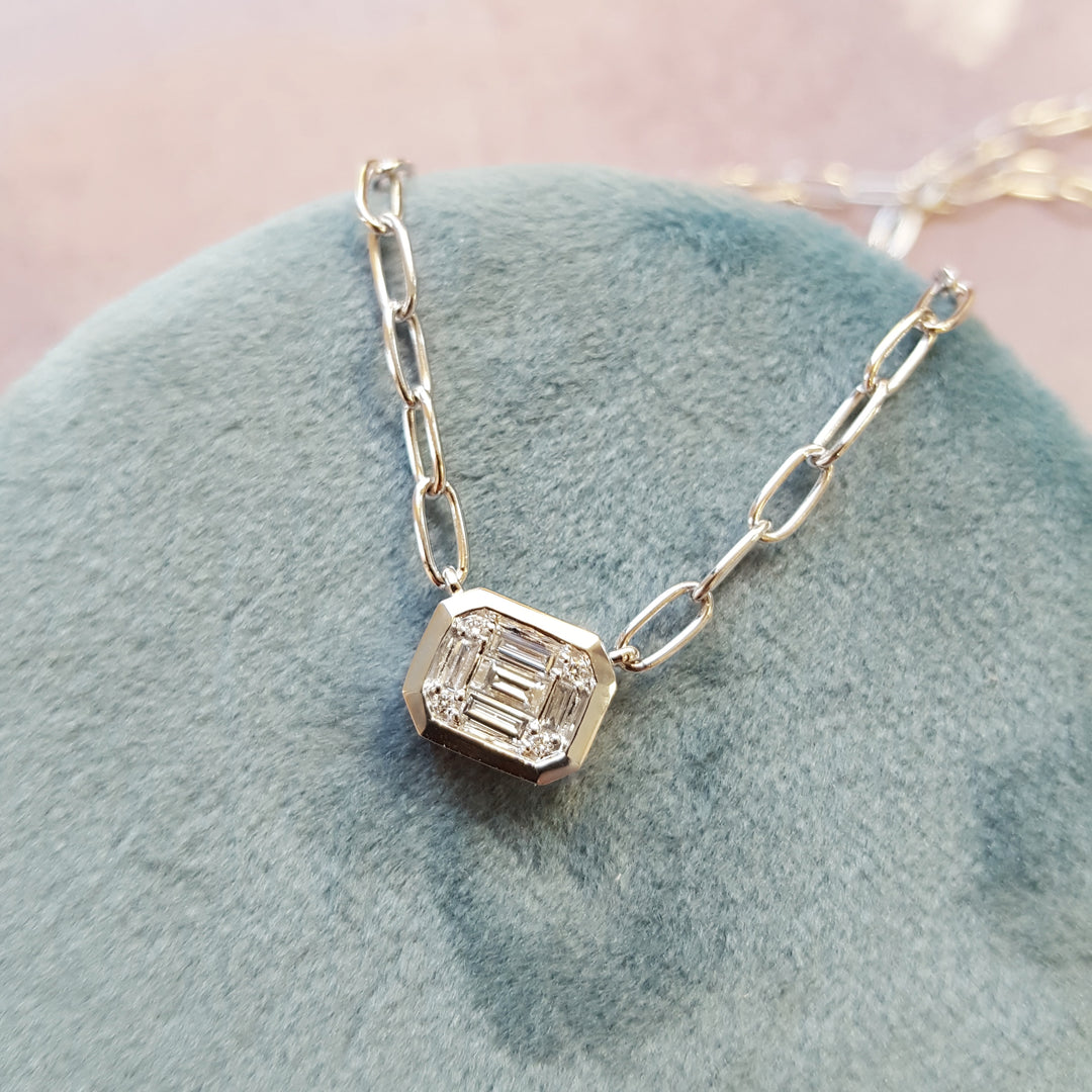 Paperclip Diamond Solitaire Pendant