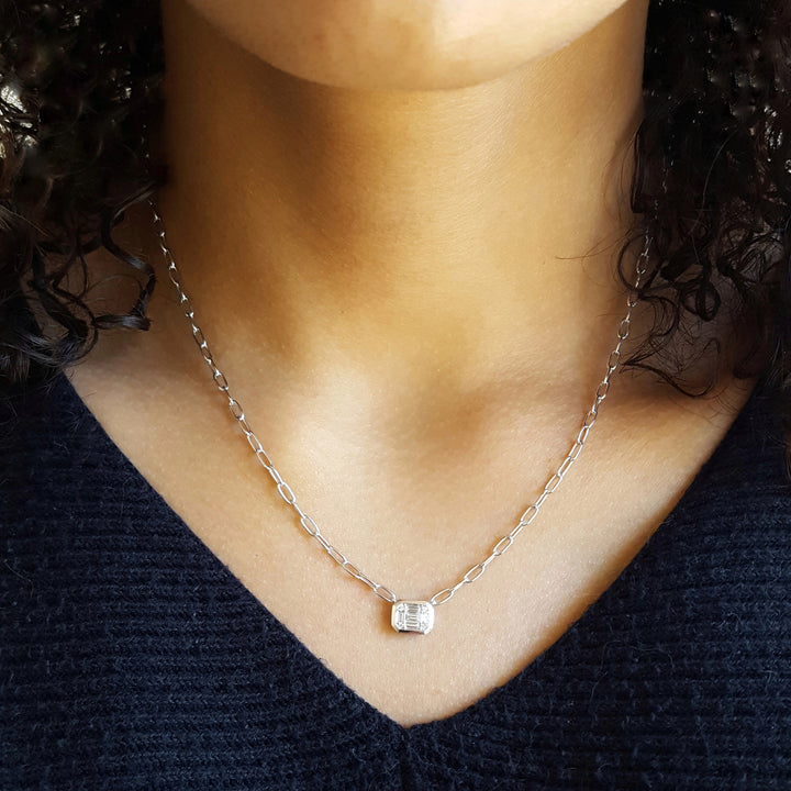 Paperclip Diamond Solitaire Pendant