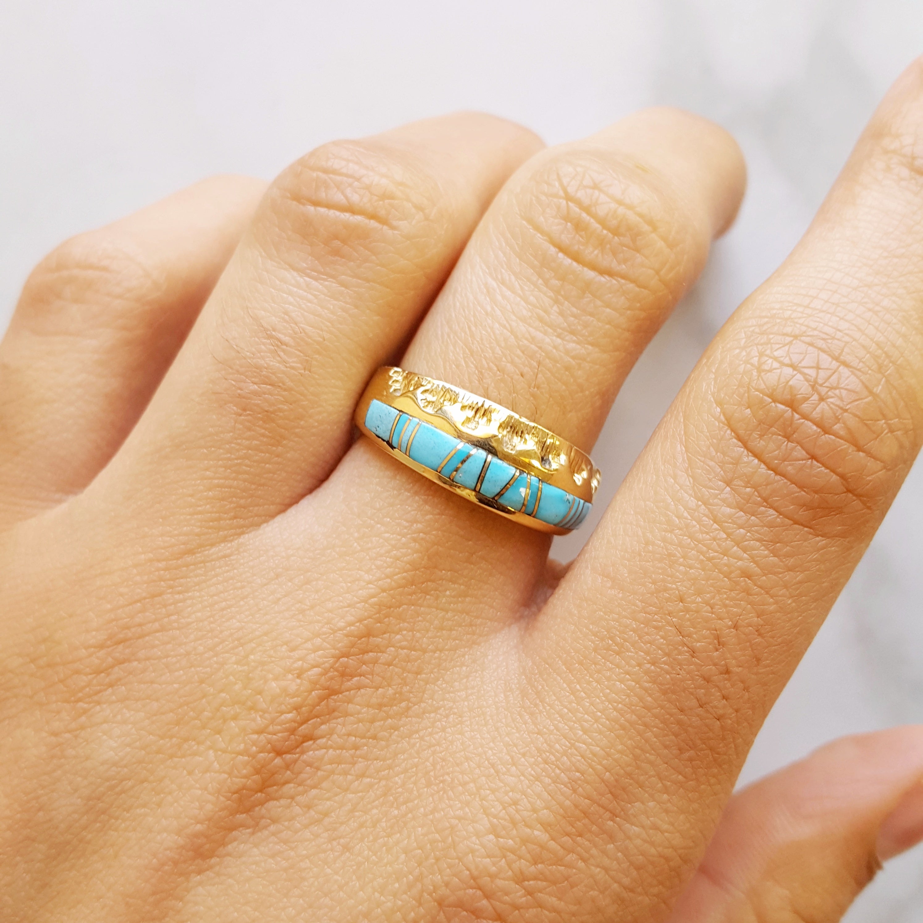 Stamped Sleeping Beauty Turquoise Ring